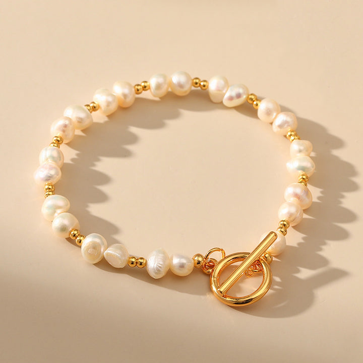 Elegant Retro Star Stainless Steel Freshwater Pearl 18K Gold Plated Bracelet