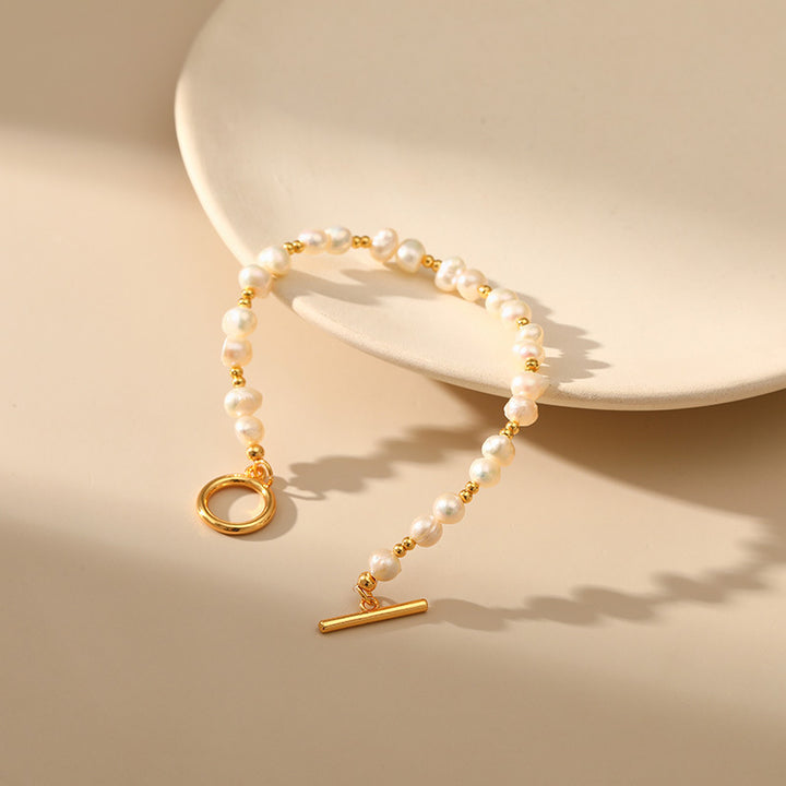 Elegant Retro Star Stainless Steel Freshwater Pearl 18K Gold Plated Bracelet