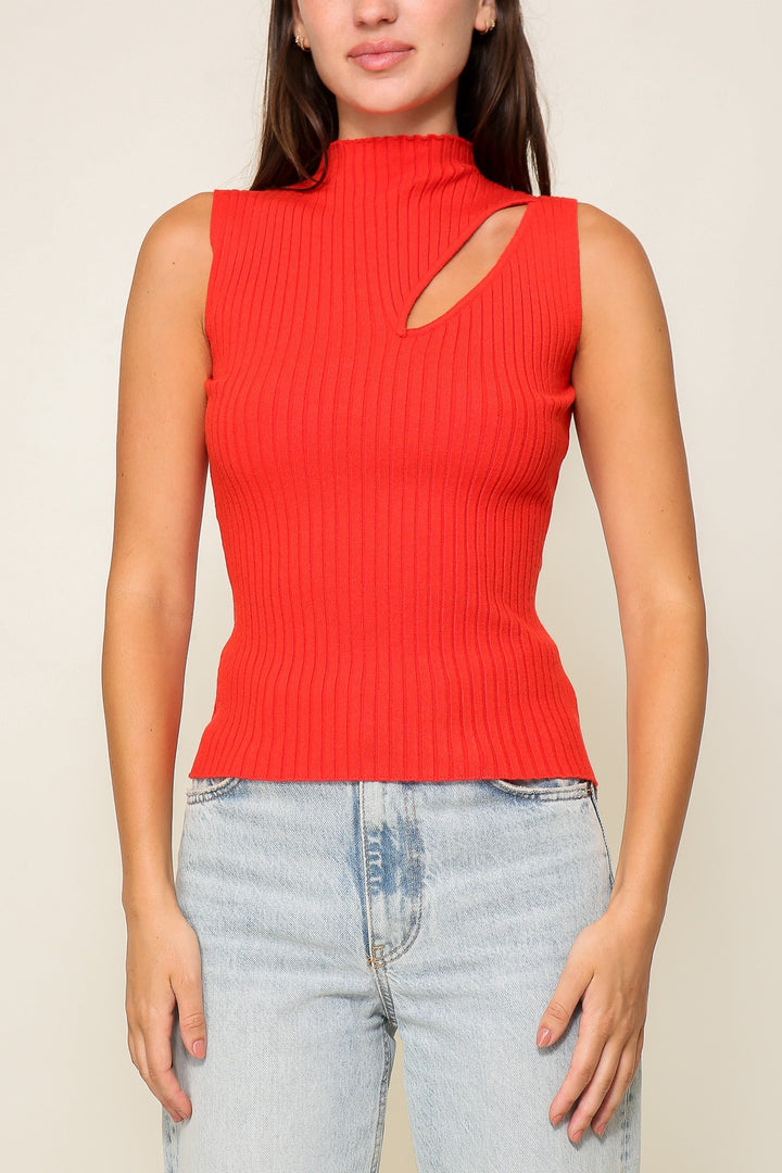 Keyhole playful mock neck knit sweater top