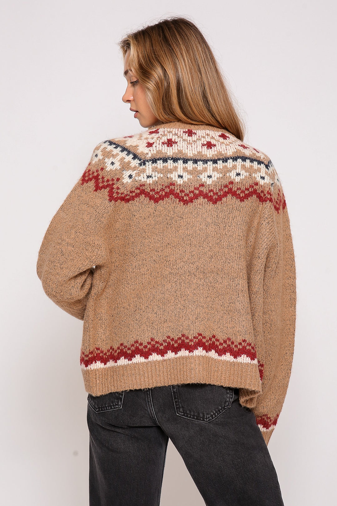 Nordic pattern sweater cardigan