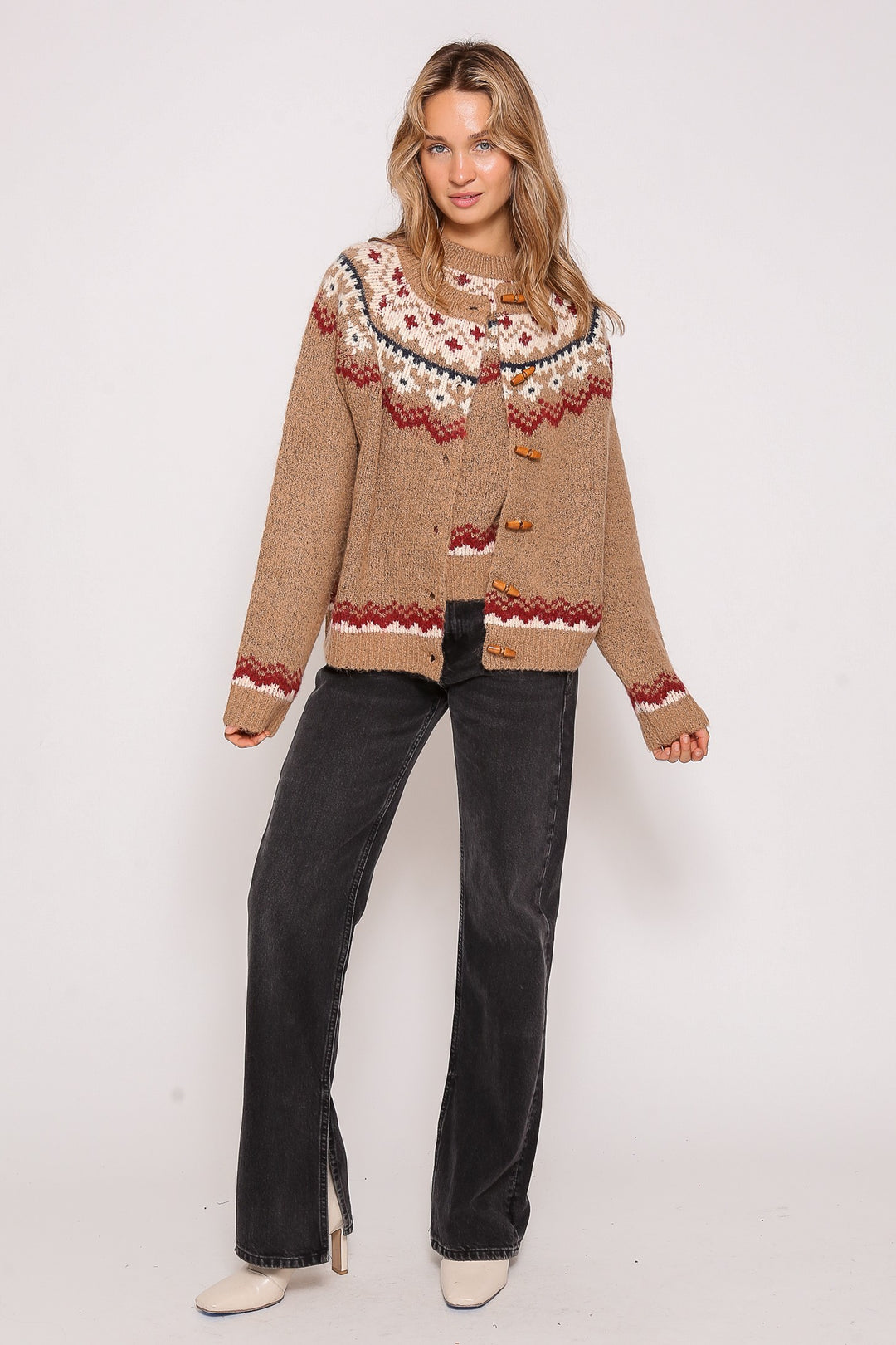 Nordic pattern sweater cardigan