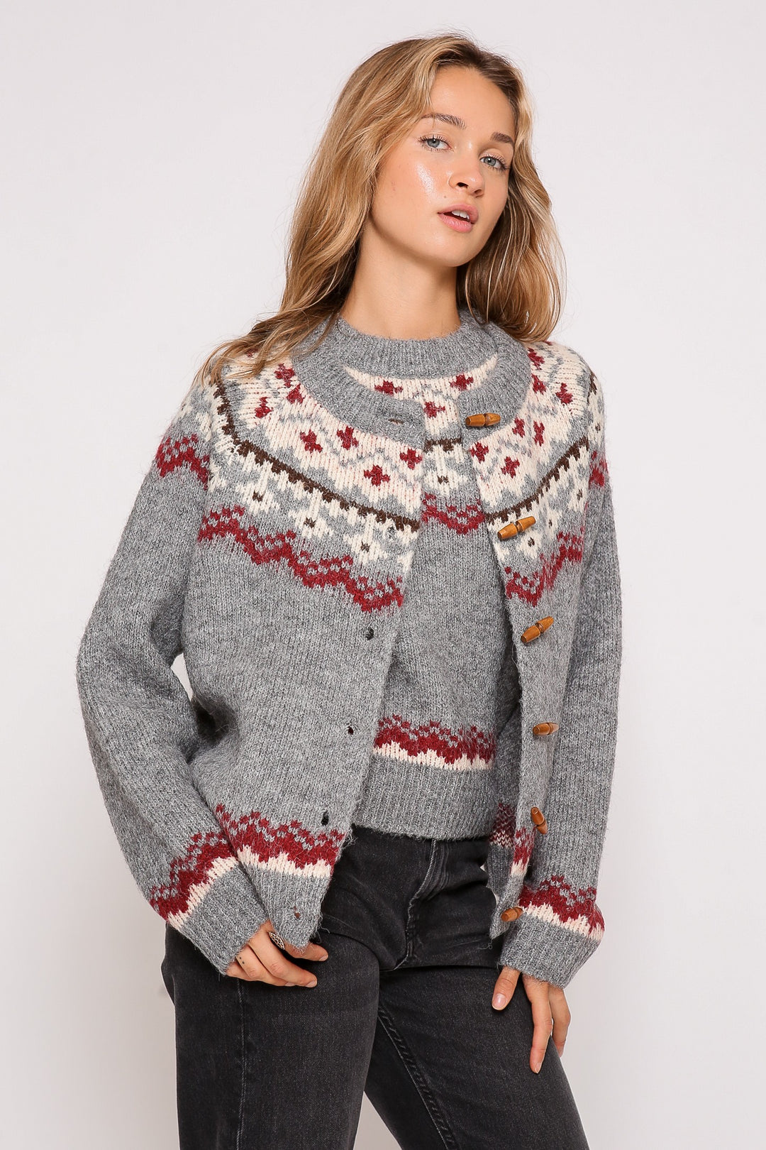 Nordic pattern sweater cardigan