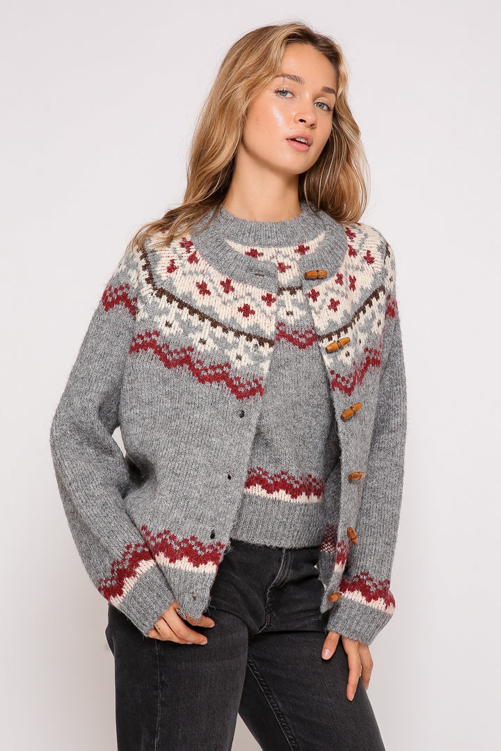 Nordic pattern sweater cardigan