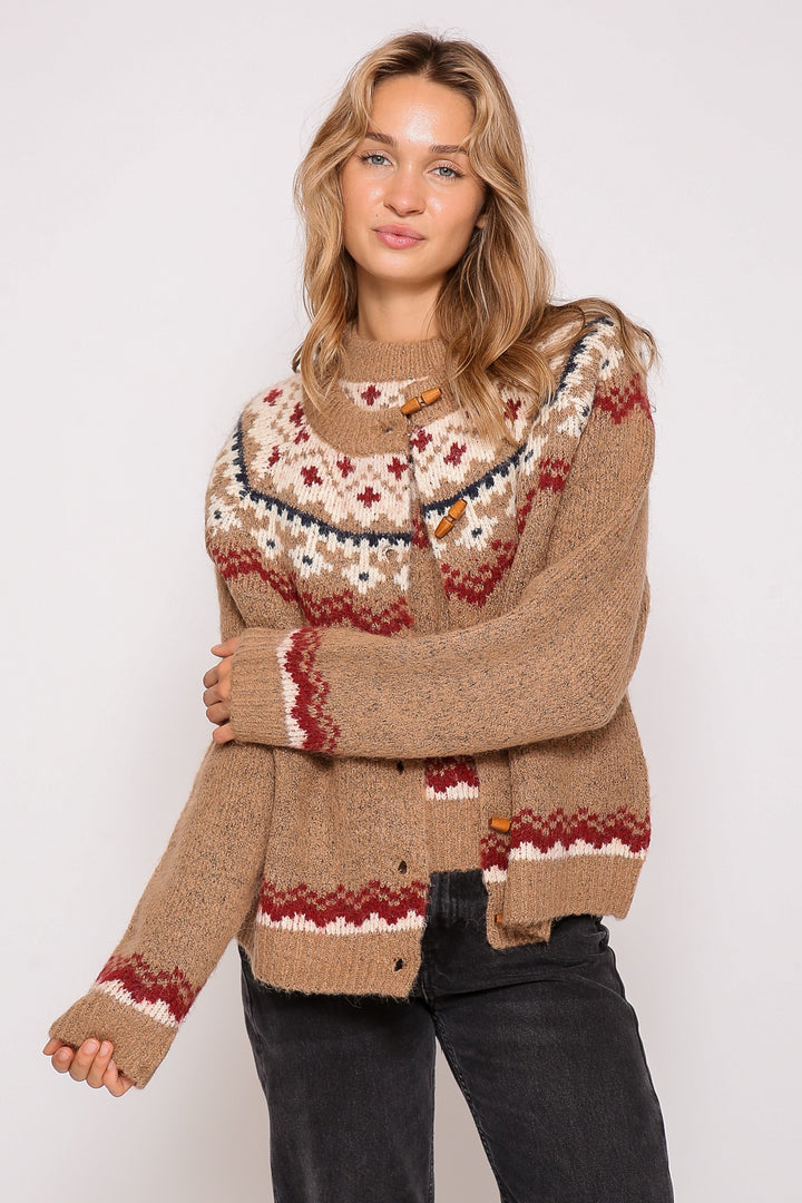 Nordic pattern sweater cardigan