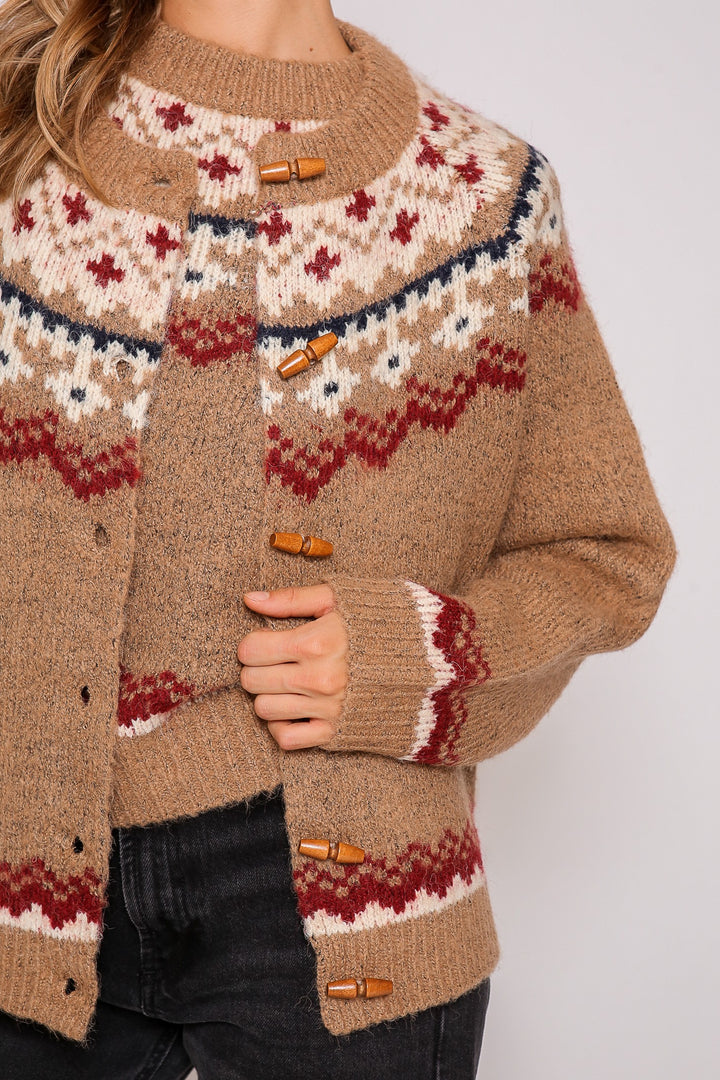 Nordic pattern sweater cardigan