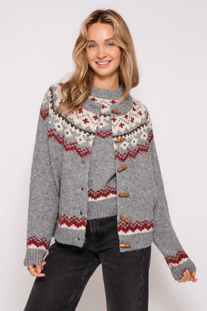 Nordic pattern sweater cardigan