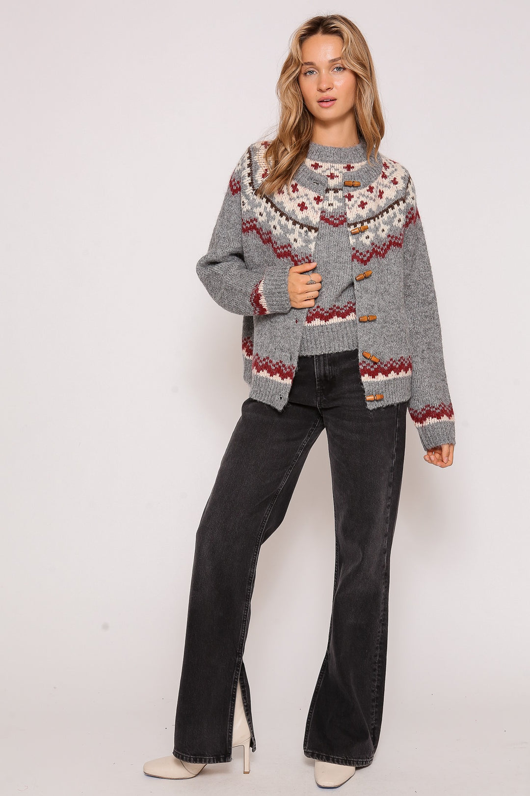 Nordic pattern sweater cardigan