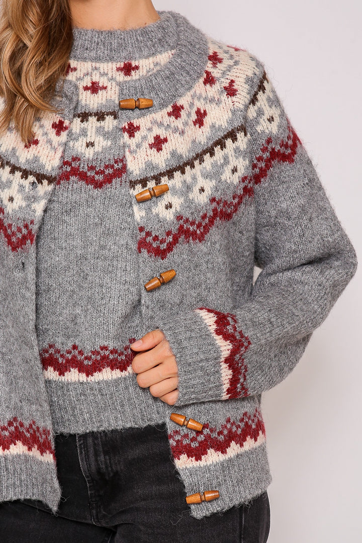 Nordic pattern sweater cardigan