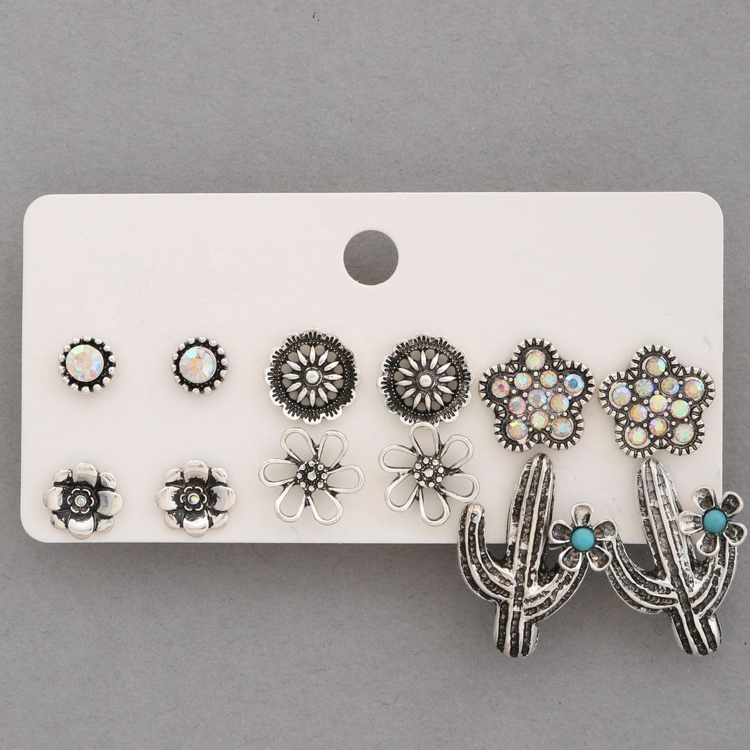 Western Style Cactus Assorted Earring Set