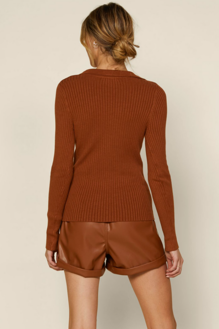 Long sleeve soft texture ribbed top