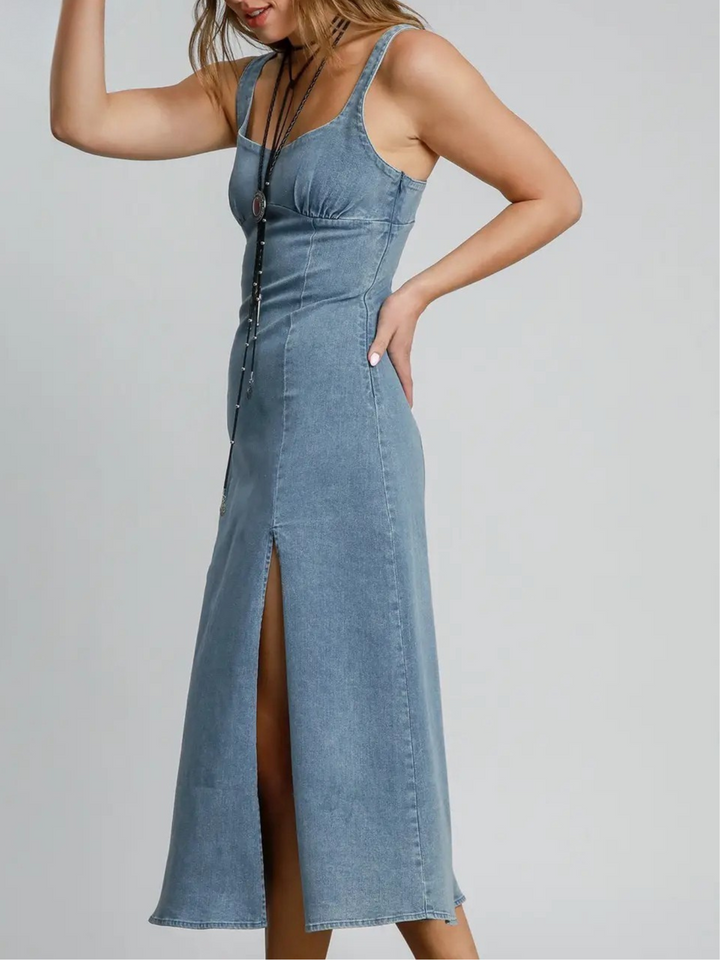 SLEEVELESS VERSATILE DENIM MIDI DRESS