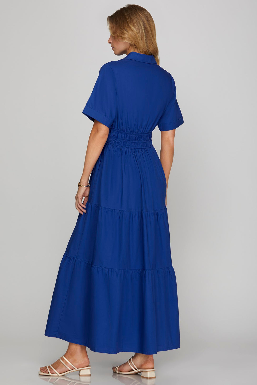 Half Sleeve Tiered Shirt Maxi Dress