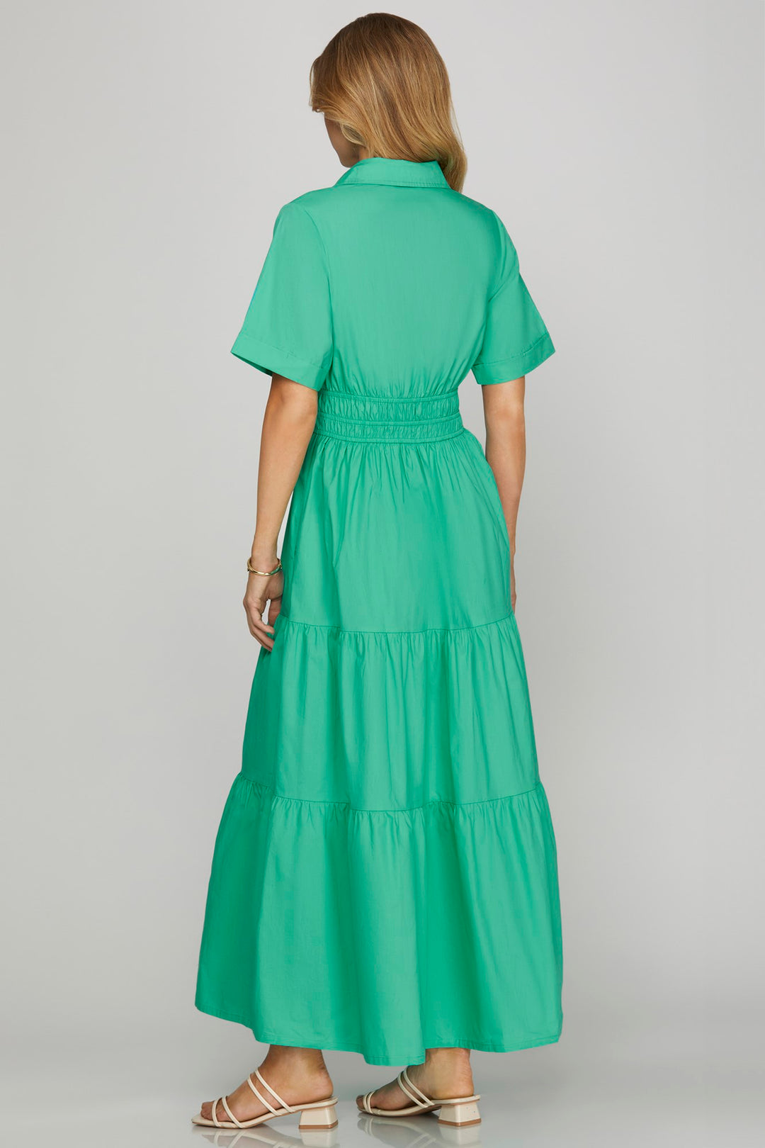 Half Sleeve Tiered Shirt Maxi Dress