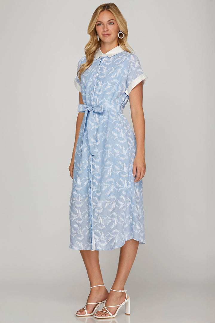 Collared Button Down Midi Cotton Dress