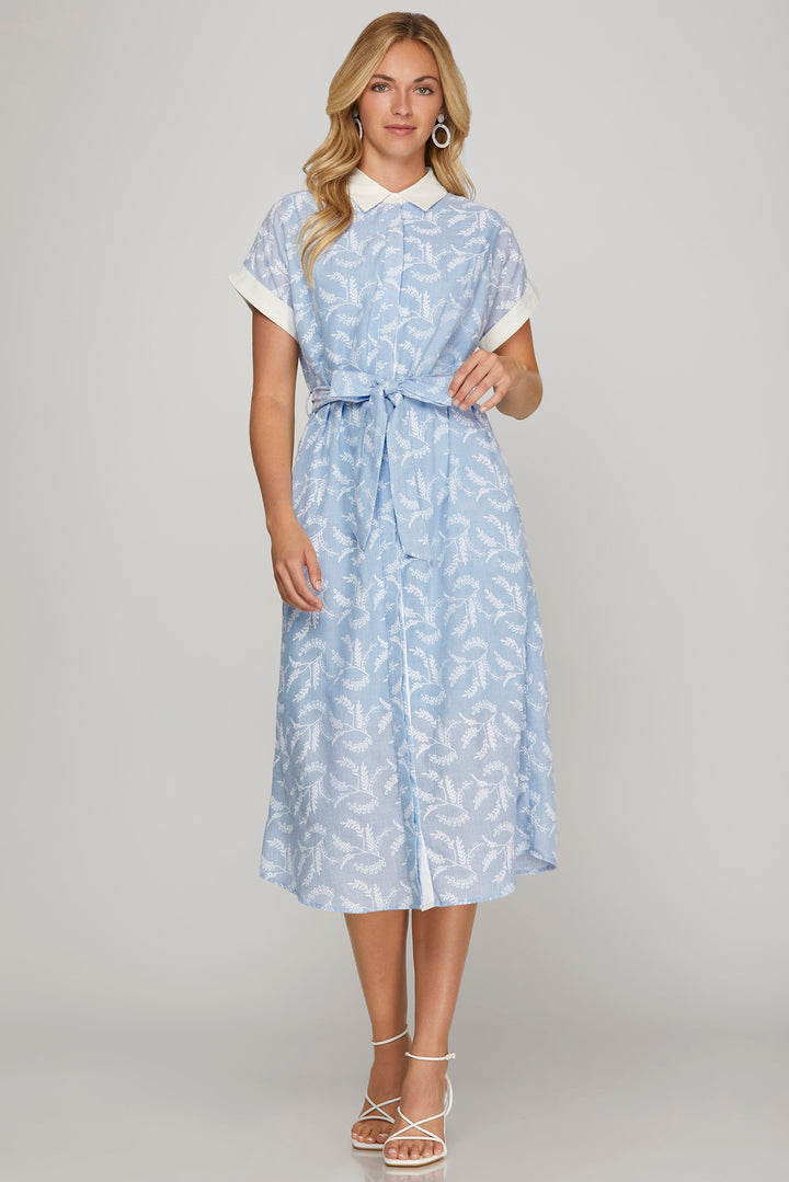 Collared Button Down Midi Cotton Dress