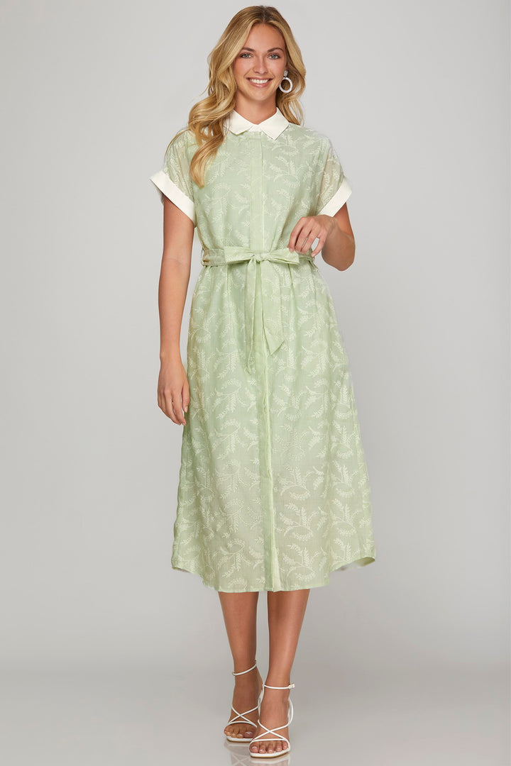 Collared Button Down Midi Cotton Dress