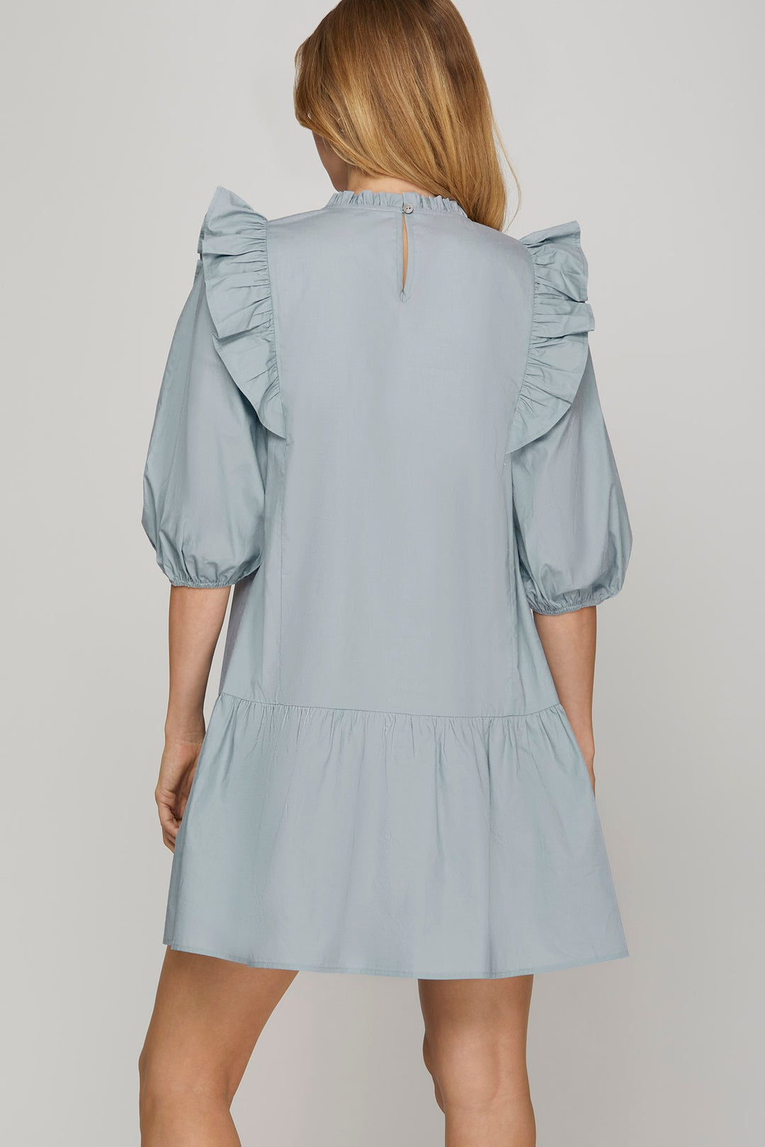 3/4 sleeve pleats mini dress