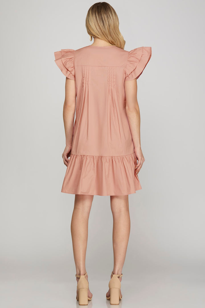 Ruffle sleeve embroidered mini dress