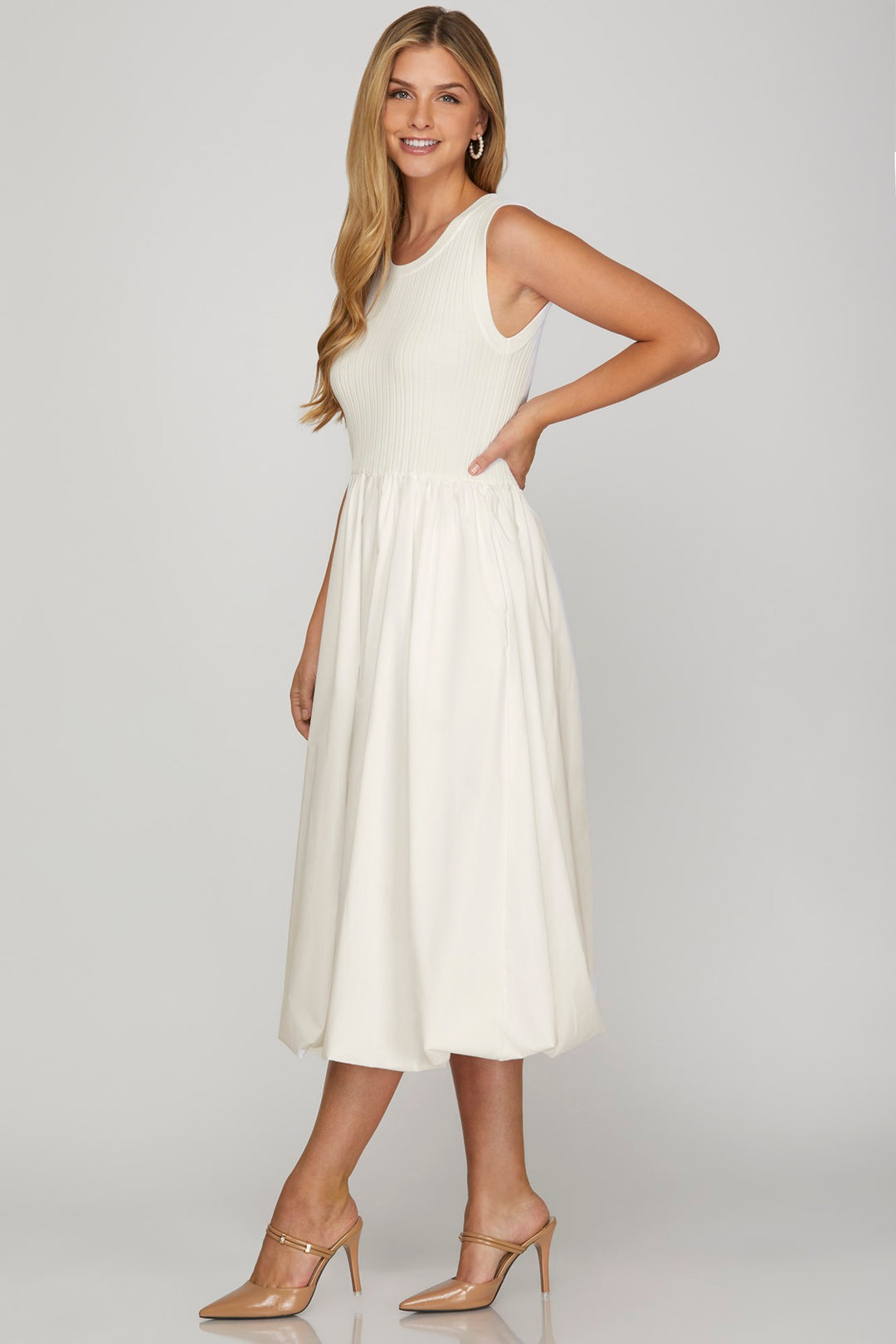 Sleeveless bubble hem midi dress