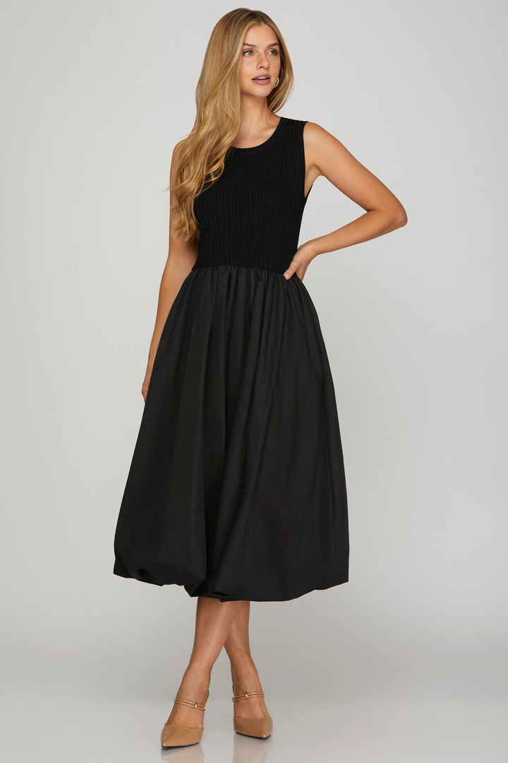 Sleeveless bubble hem midi dress