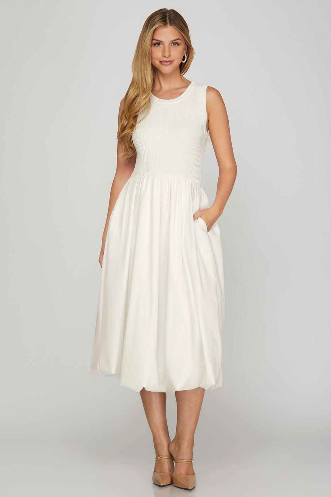 Sleeveless bubble hem midi dress