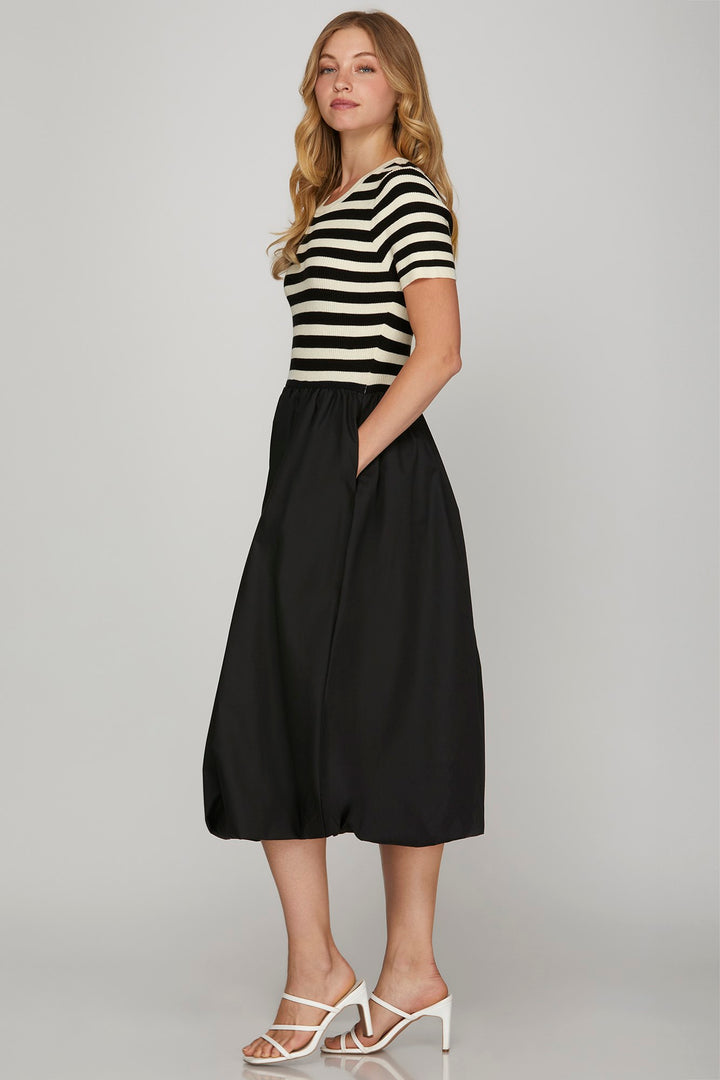 Bubble Hem Striped Midi Dress