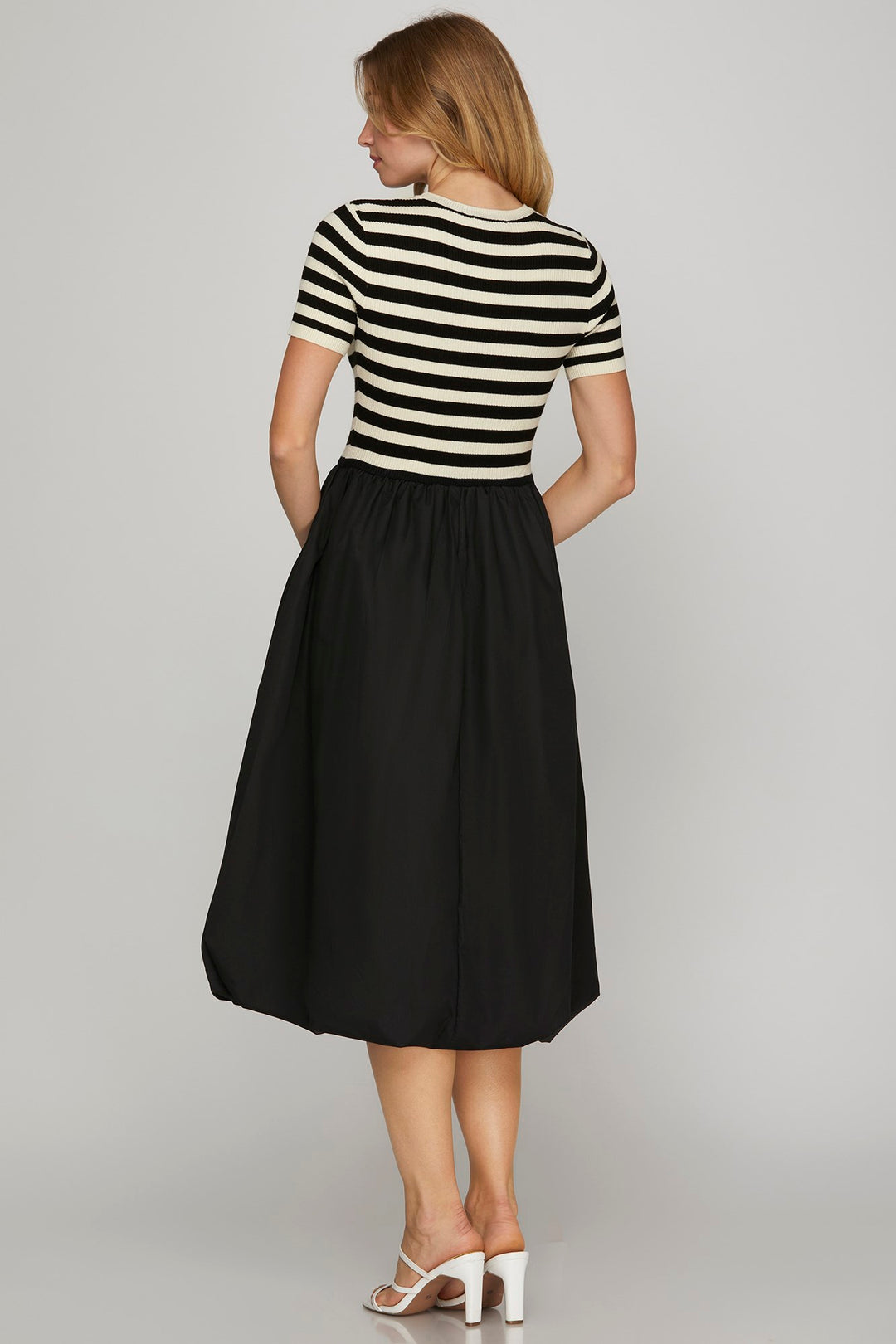 Bubble Hem Striped Midi Dress