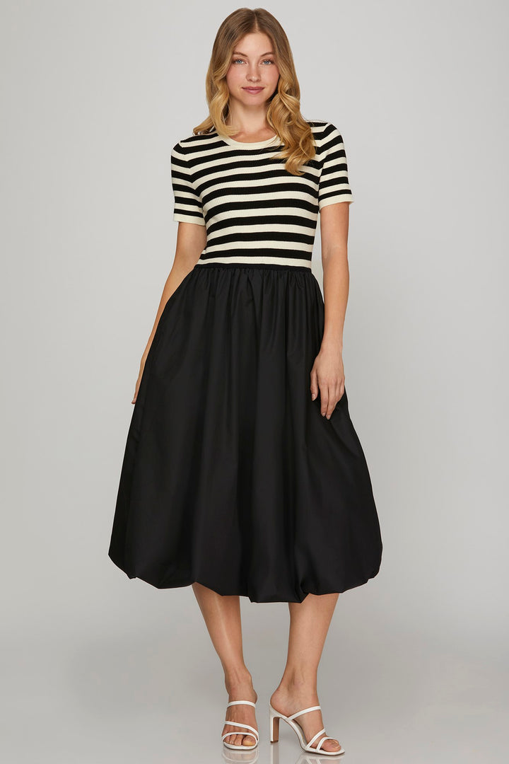 Bubble Hem Striped Midi Dress