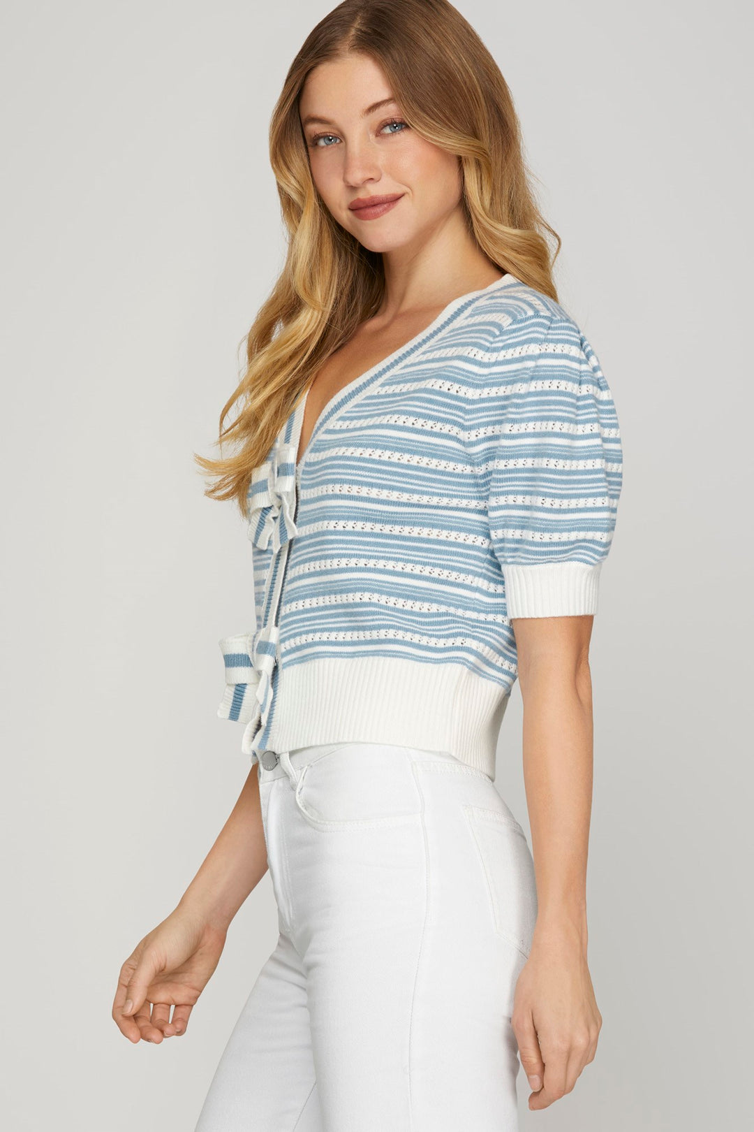 Bow front striped cardigan