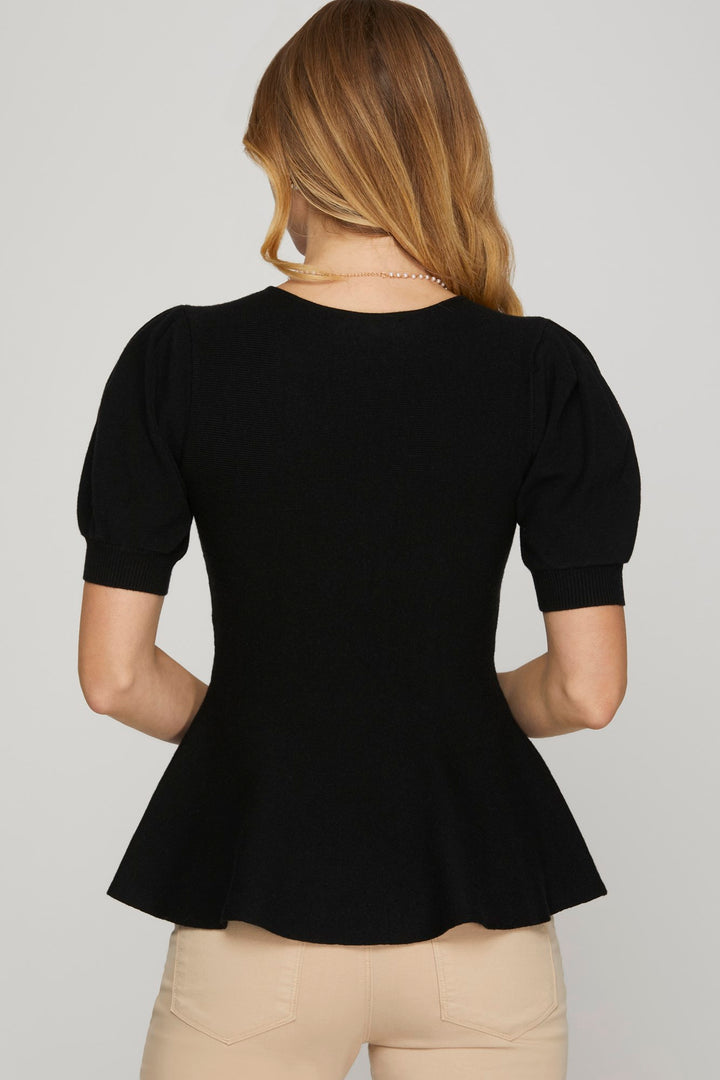 Puff sleeve peplum sweater top