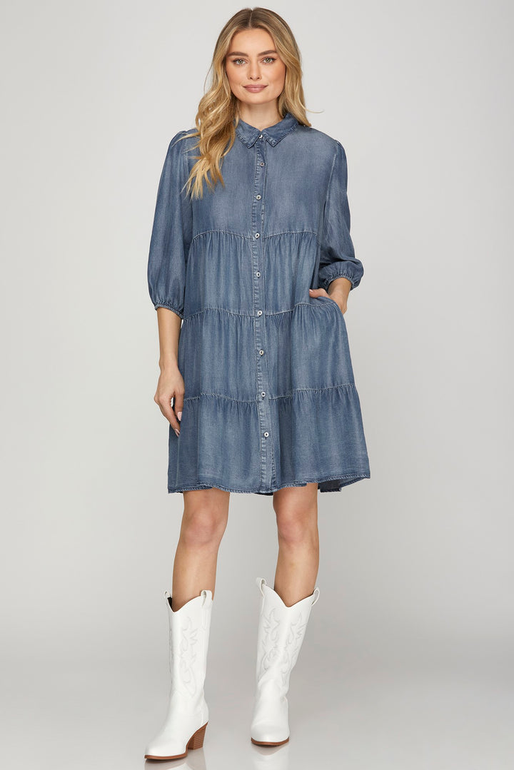 Washed Chambray Button Down Dress