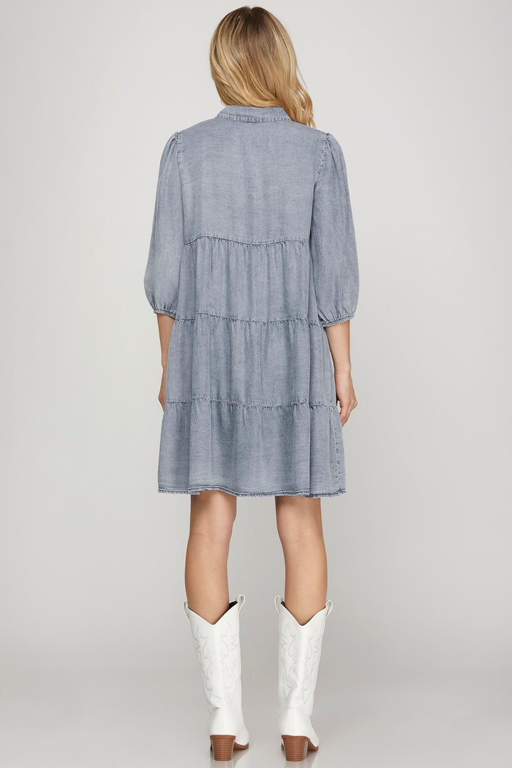 Washed Chambray Button Down Dress