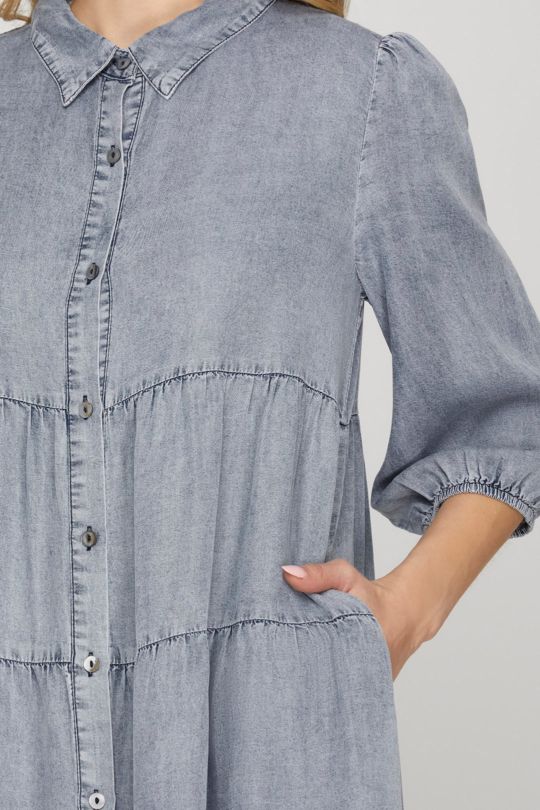 Washed Chambray Button Down Dress