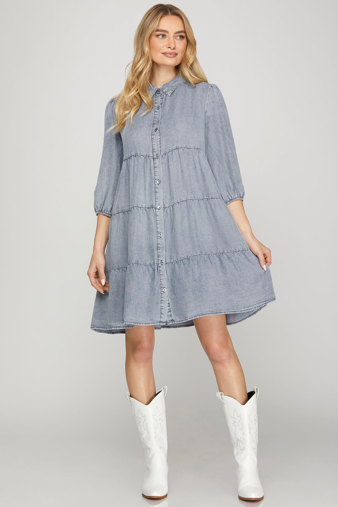 Washed Chambray Button Down Dress