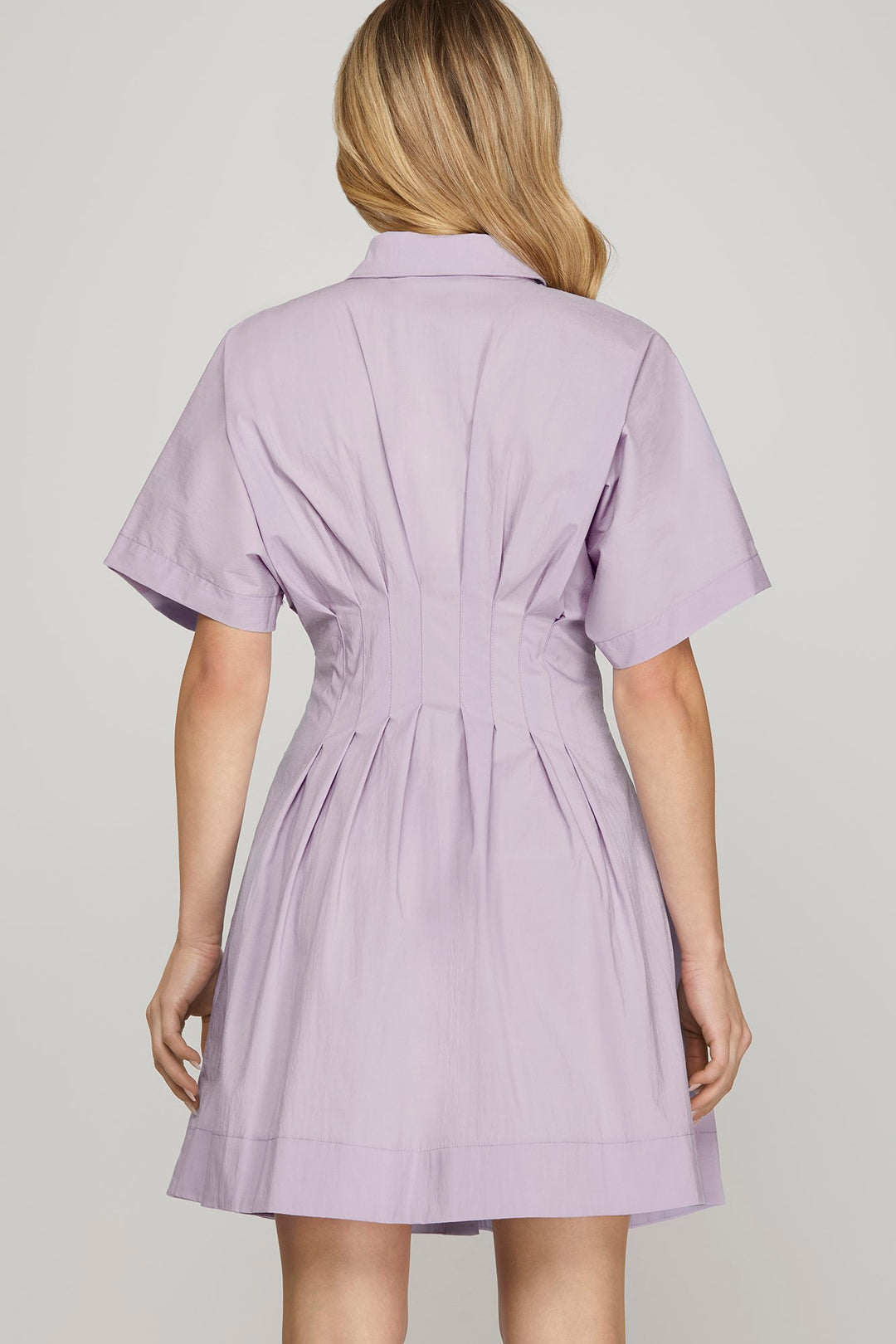 Drop shoulder woven pleated shirt mini dress