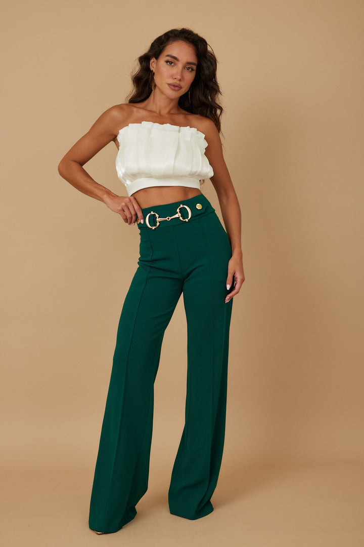 High waist gold buckle trim pants