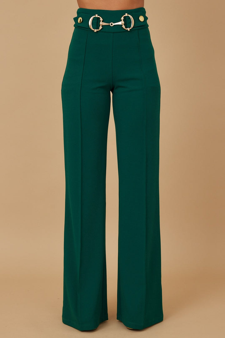 High waist gold buckle trim pants