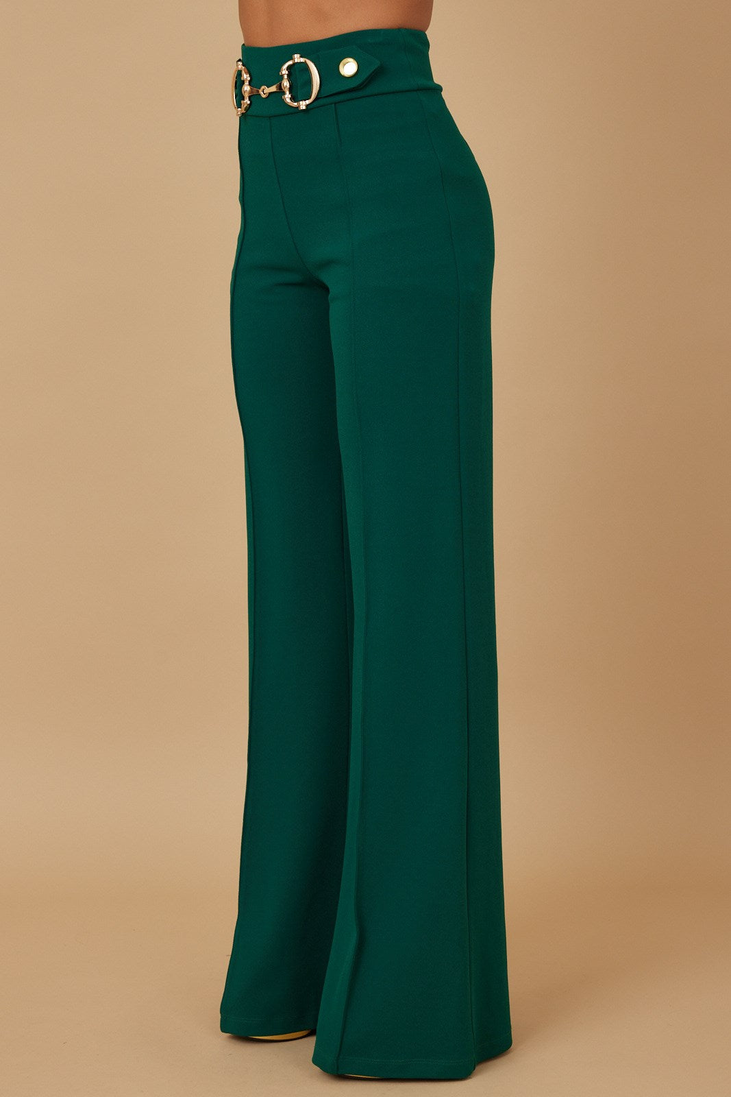 High waist gold buckle trim pants