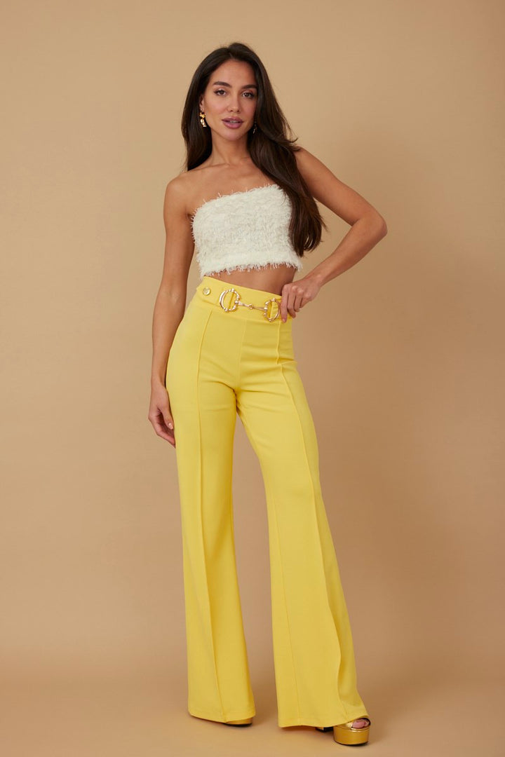 High waist gold buckle trim pants