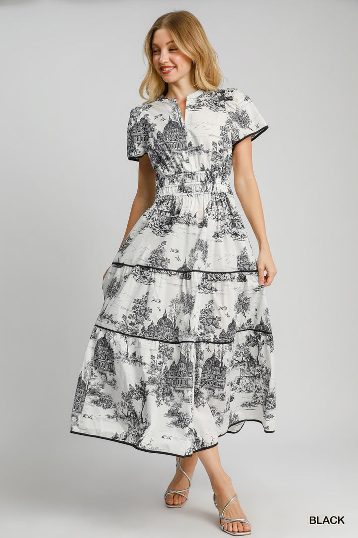 Toile print maxi dress