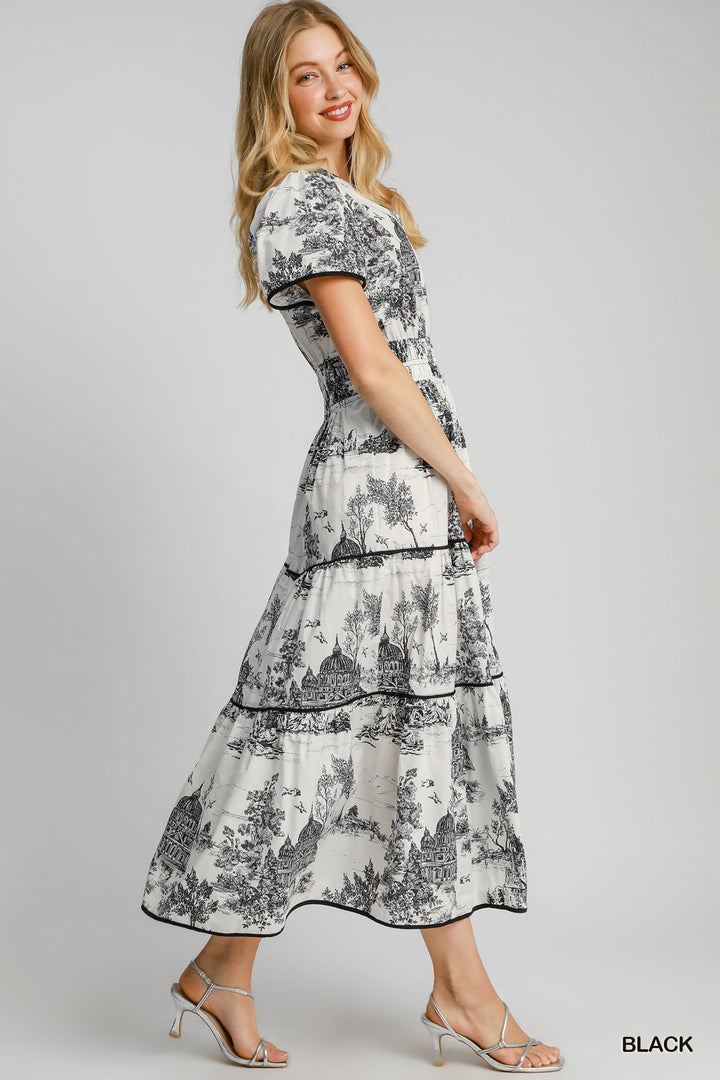 Toile print maxi dress