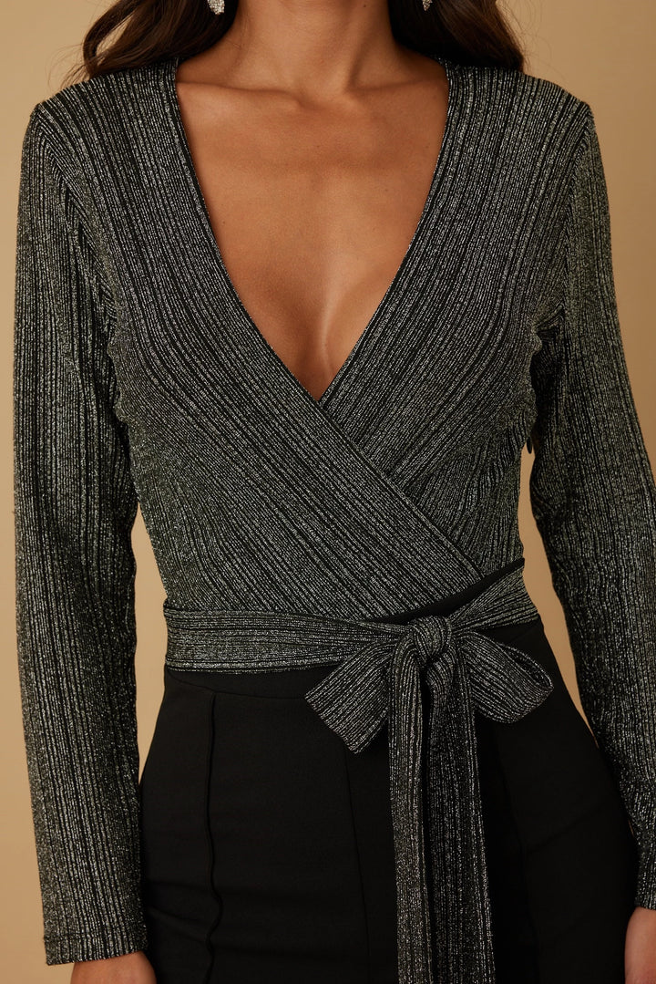 Deep V layer wrap jumpsuit