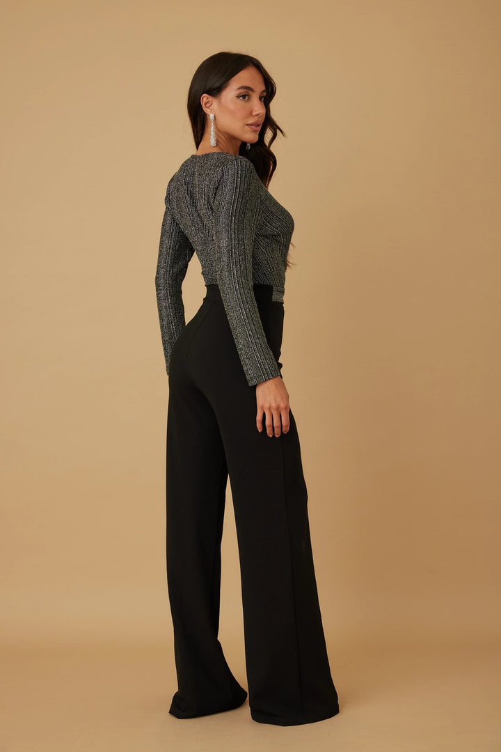 Deep V layer wrap jumpsuit