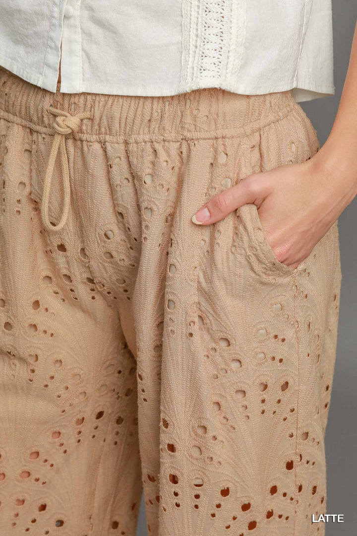 Eyelet lace straight leg pants