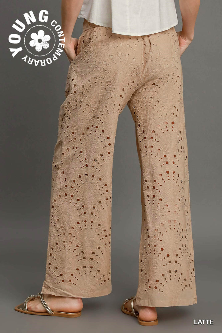 Eyelet lace straight leg pants