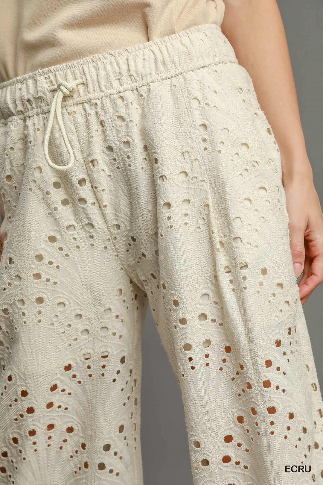 Eyelet lace straight leg pants