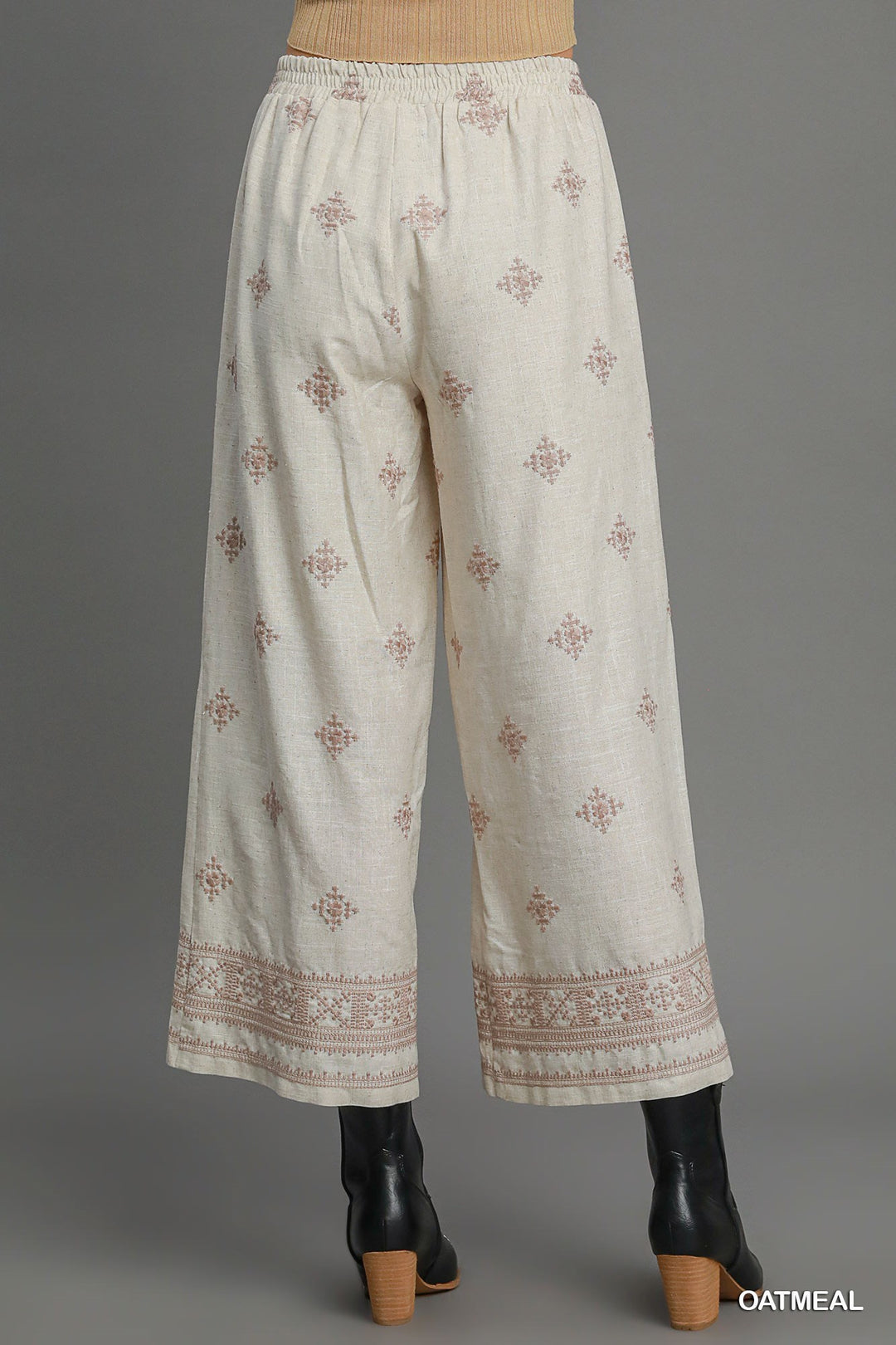 Aztec embroidered wide leg pants