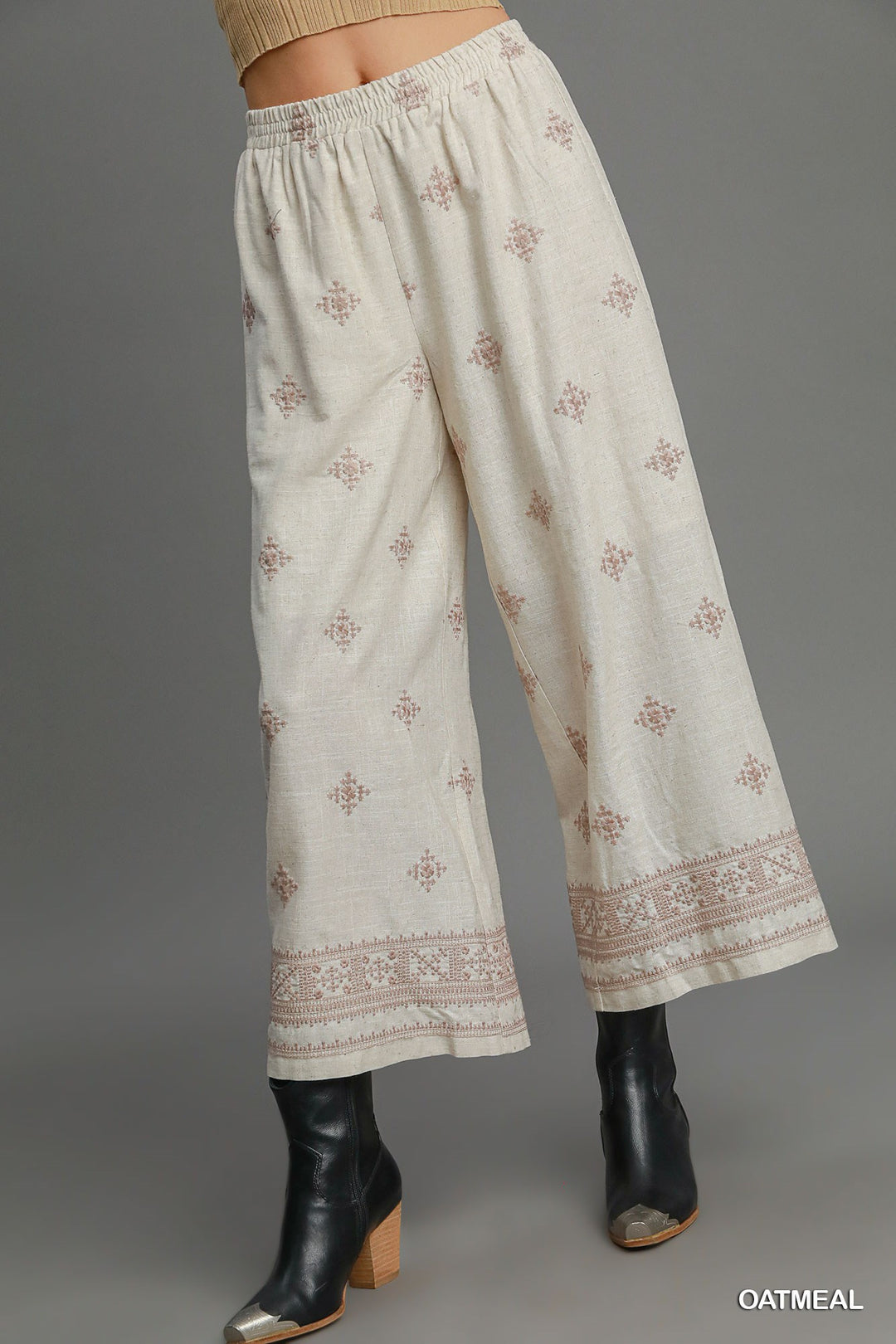 Aztec embroidered wide leg pants