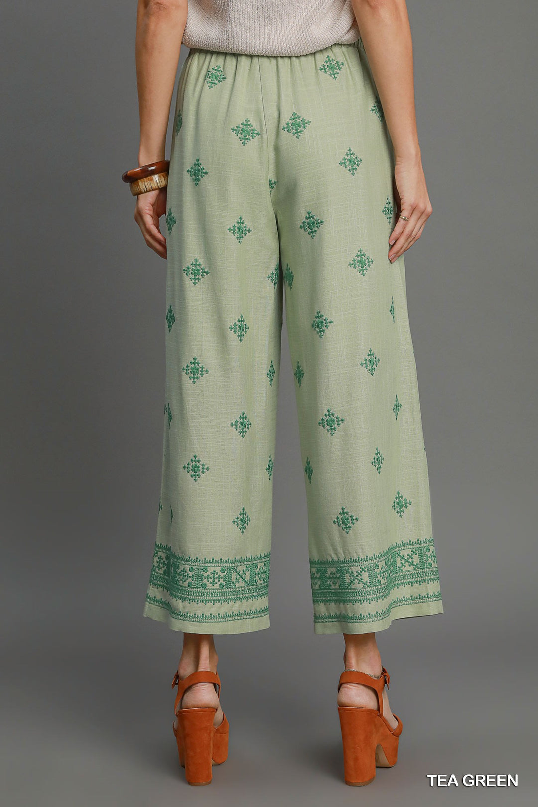 Aztec embroidered wide leg pants