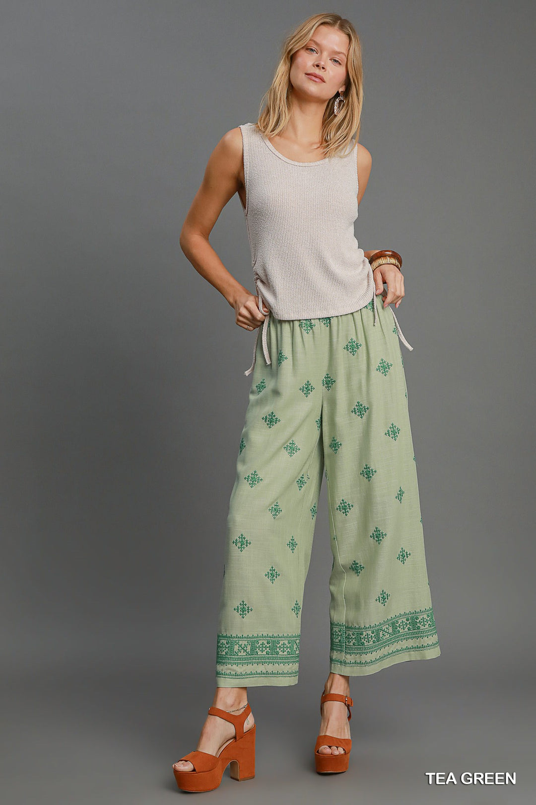 Aztec embroidered wide leg pants